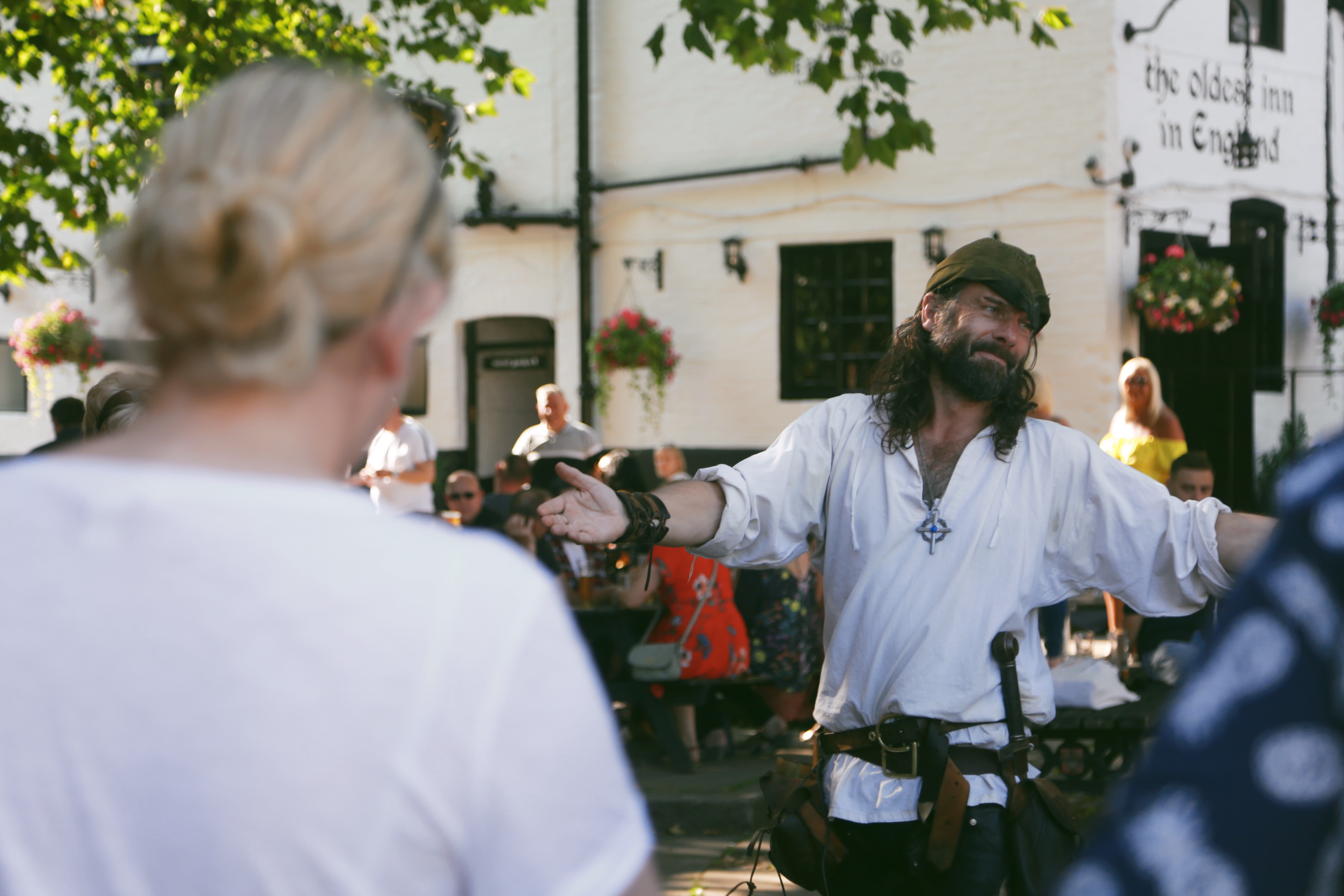 Robin Hood outside the Ye Olde Trip to Jerusalem